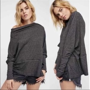 Free People Londontown Long Sleeve Oversized Thermal Top Gray Size Large